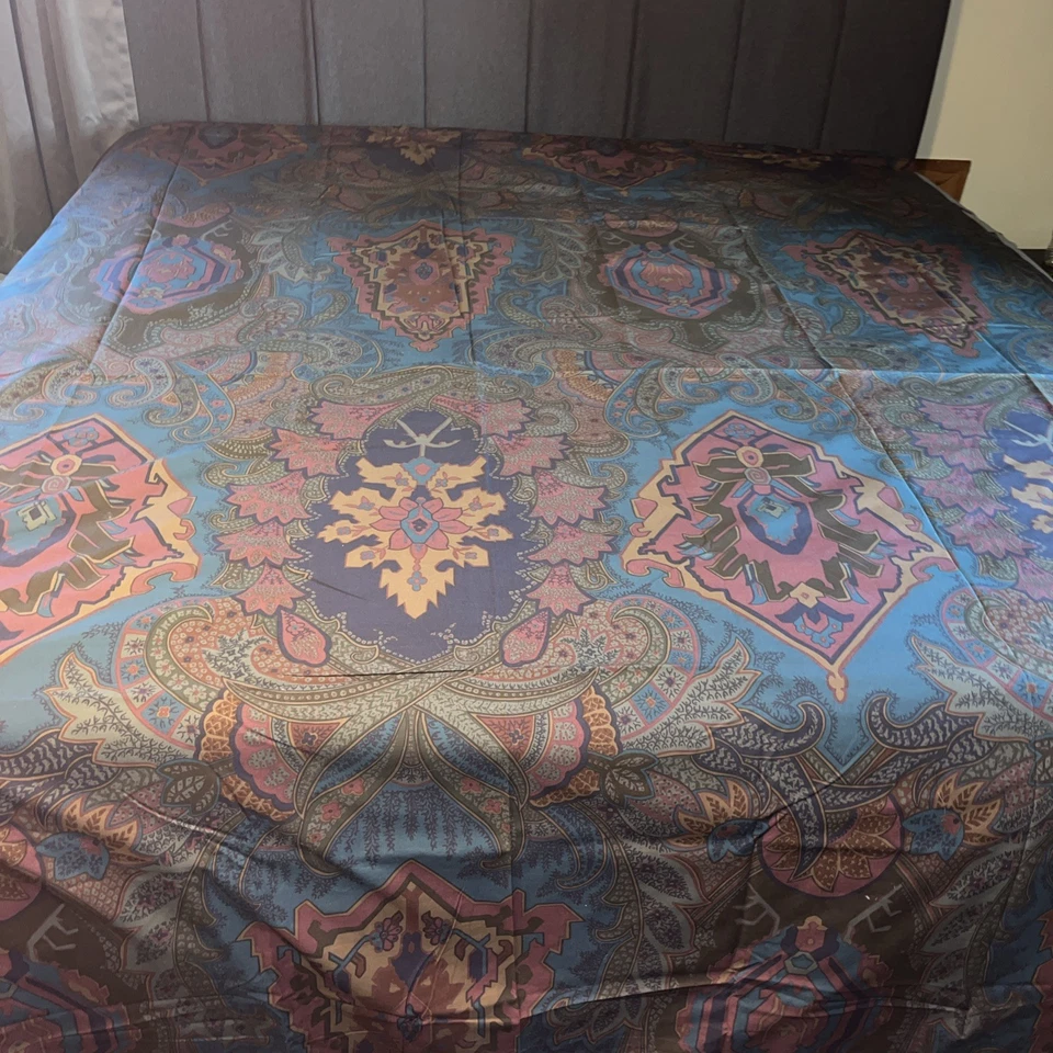 Ralph Lauren Paisley Queen Flat Sheet USA Purple Blue Camel Brown NWOT + 1  Case - Image 2 of 4