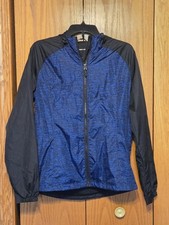 Women's Sport-Tek Black/Blue Hooded Windbreaker Zip Up Jacket Size Medium