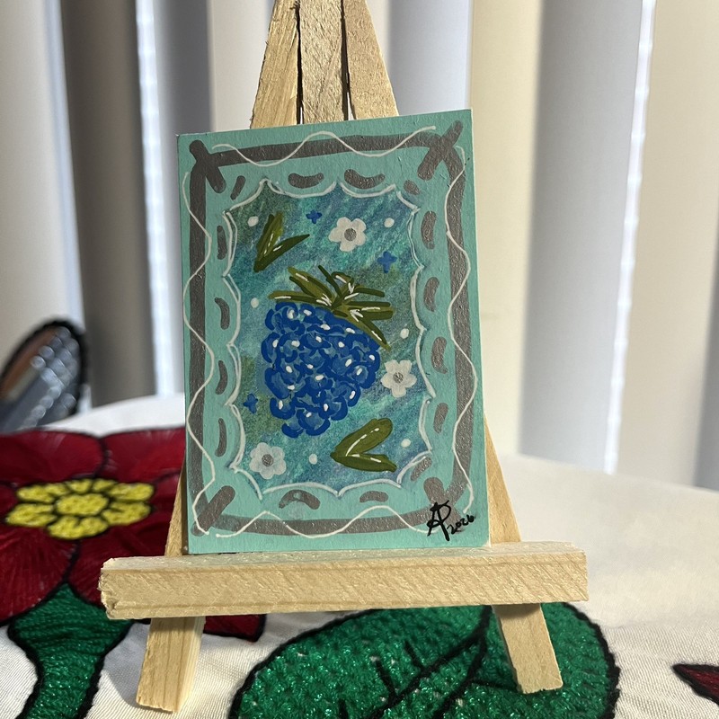 ACEO Original Abstract Artwork Trading Card Blue Raspberry By AnahiEnColor