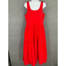 J.Crew Women's Red Sleeveless Tiered Midi Dress Pockets Pleated Sundress Size L