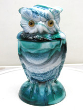 Imperial Owl Jar Green Slag Glass on Nest Cov...
