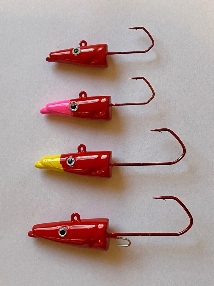 Eel-Head Jigköpfe 30-60g Mehrfarbig mit 3D Augen VMC 5150 Haken Größe 4/0 - 6/0