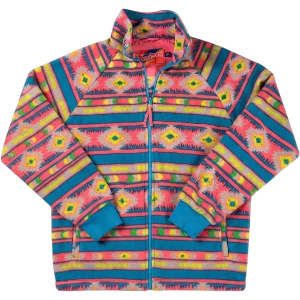 Chubbies Mens Full Zip Fleece Jacket Neon Aztec Southwestern Pink Blue Large image 1