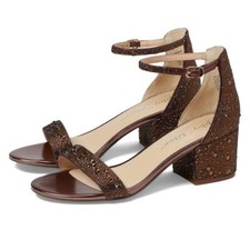 Betsey Johnson Brown Mari Rhinestone Block Heeled Sandal Women's Size 6.5
