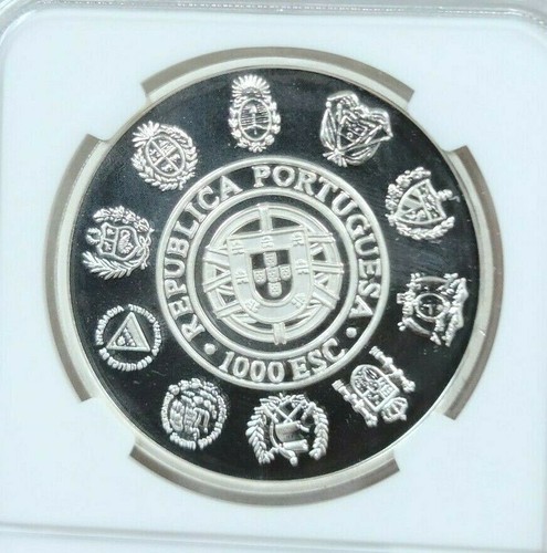 1994 PORTUGAL SILVER 1000 ESCUDOS GREY WOLF NGC PF 68 ULTRA CAMEO SCARCE COIN - Picture 2 of 3