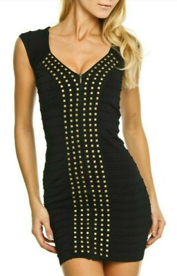 WOMEN'S LA CITE STUDDED BANDAGE DRESS BLACK BODY CON SLEEVELESS,SIZE M NWT  | eBay