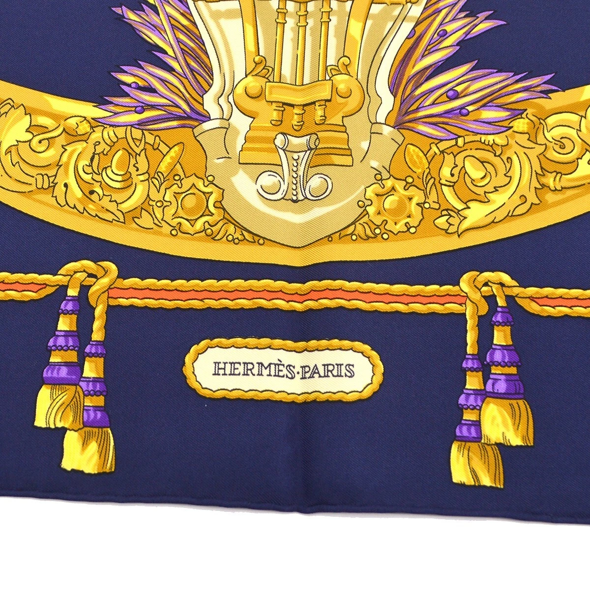 Hermes Carre 90 Hommage A Charles Garnier Scarf Stole Navy Gold 100% Silk 97534