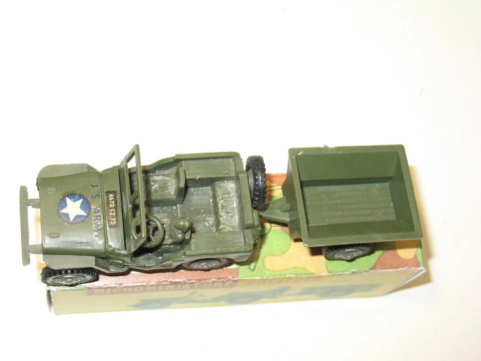 POLITOYS, Jeep Willys Militare Con Rimorchio E Soldato Seduto - Immagine 3 di 4