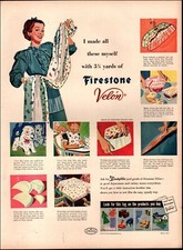 1949 Vintage ad Firestone Velon retro Material Covering Bibs art  08/21/23