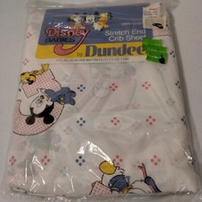 Vintage Disney Babies Dundee Crib Sheet 28x52 White ABC Mickey Minne New NOS