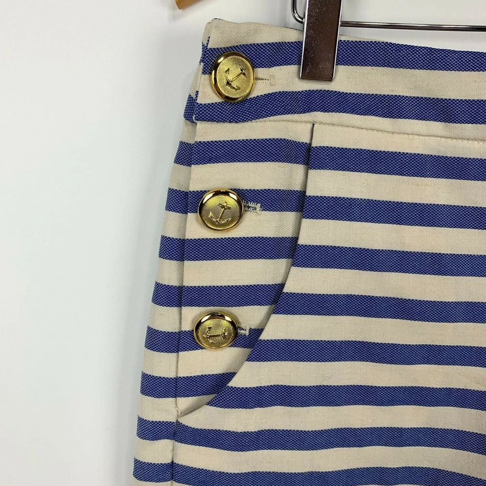 Bermuda listrada náutica Saint Tropez West botões de cintura alta linho âncora algodão - Imagem 4 de 4