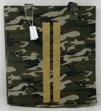 Quilted Koala Camo Printed Canvas Upright Tote without PomPoms ~ Green Camo