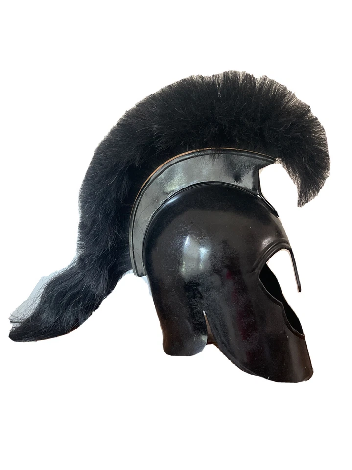 Металлический древнегреческий коринфский шлем с черным шлейфом - Изображение 2 из 3