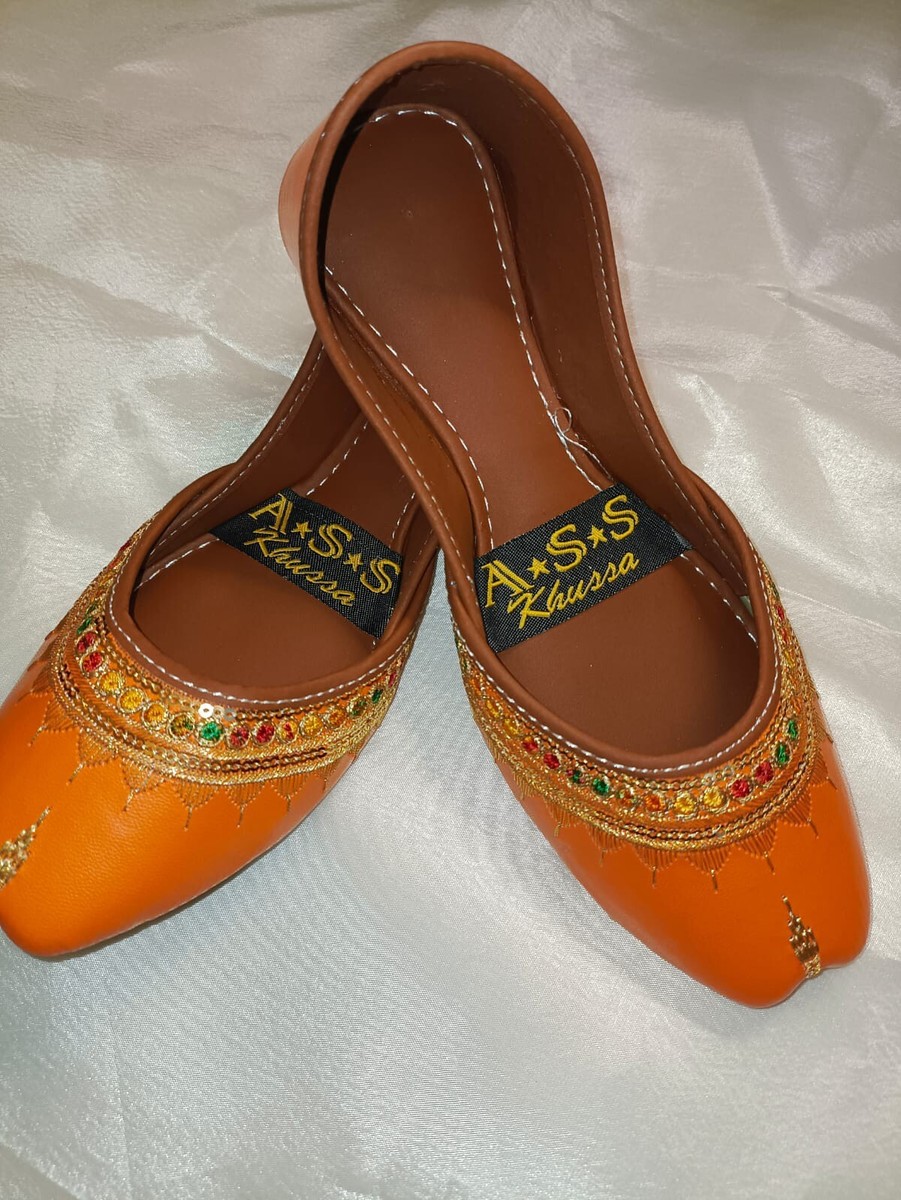 Ladies Khussa Orange Tilla Work Beautiful Material