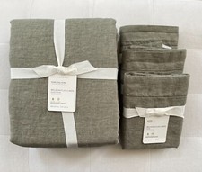 Pottery Barn BELGIAN FLAX LINEN Duvet King/Cal King  3 Euro Shams Loden NWT