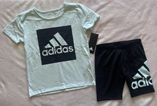 ADIDAS Little Girl's Tee Shirt  Biker Shorts Outfit, 2-Piece Set