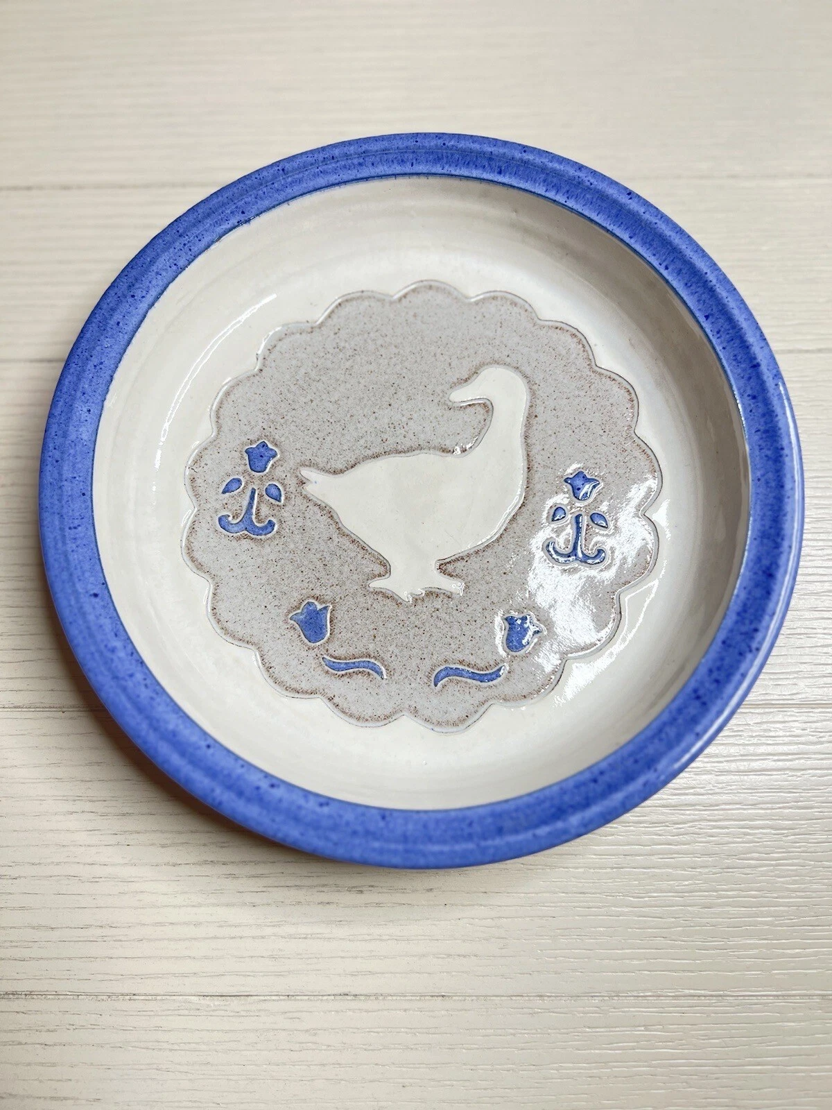 Vintage 1986 Clay City Pottery Pie Dish Goose Tulips