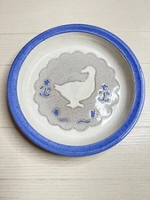 Vintage 1986 Clay City Pottery Pie Dish Goose Tulips 