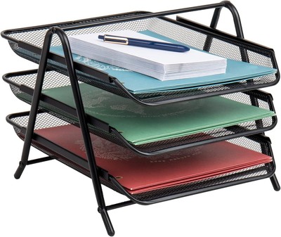 Mind Reader 3-Tier Paper Tray, Desktop Organizer, File Storage, 1 Pack, Black 