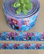 7/8, 1.5 & 3" (1 YD) Disney Frozen Grograin Ribbon Anna Elsa Olaf Snowflakes
