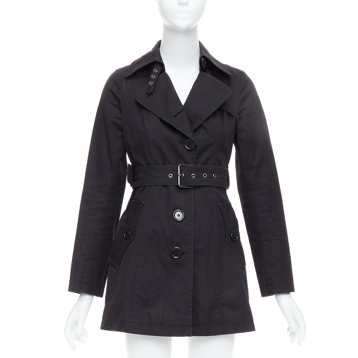 BURBERRY Blue Label black wool silver grommet belted short BURBERRY Blue Label black wool silver grommet belted short