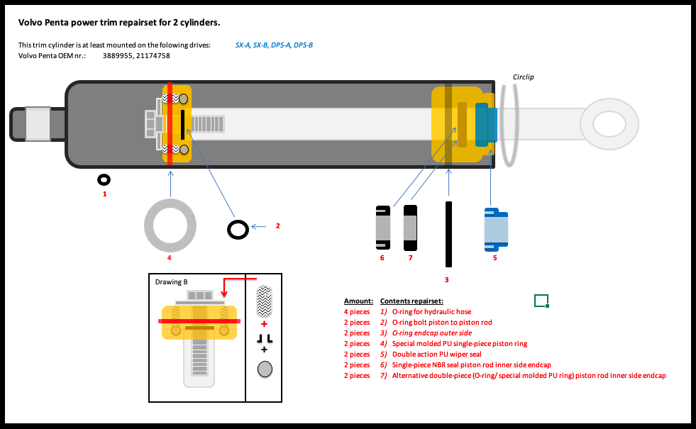 Volvo Penta SX-A, DPS-A/B and TSK-A/B trim cylinder rebuild kit | eBay