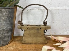 Vintage Indian Rustic Wabi Sabi Hand Carved Teak Wooden Oil Lantern Container