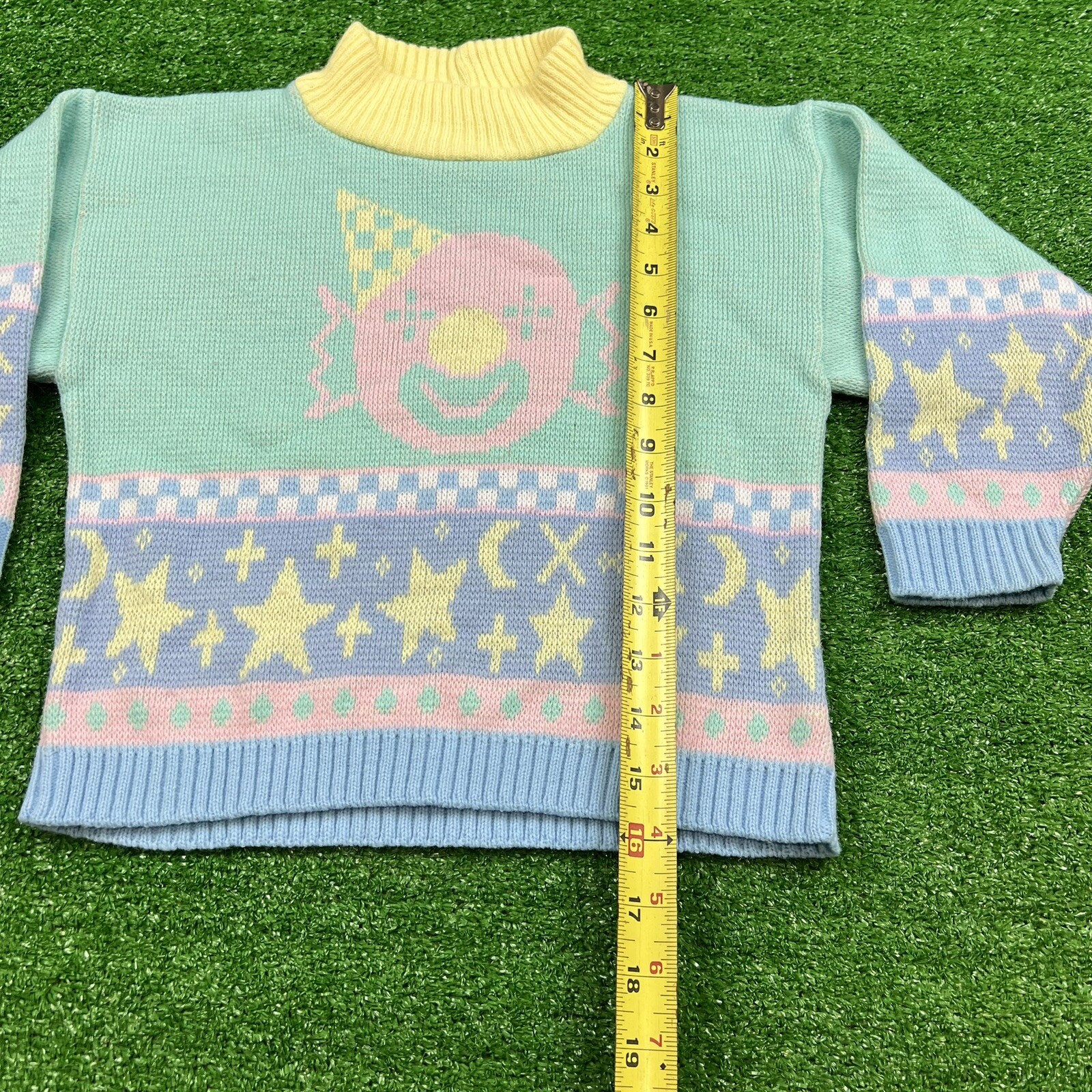 Vintage 60's 70's Kids Clown Knit Sweater Multico… - image 11