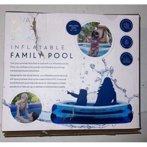 Viva La Splash Soft Vinyl Inflatable Family Pool. 81" x 52". Fast Inflate. NEW
