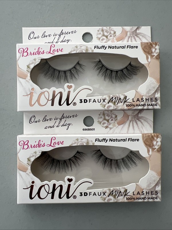 Ioni 3D Faux Mink Lashes, The Bridal Suite, Fluffy, Natural Flare. Set Of Two