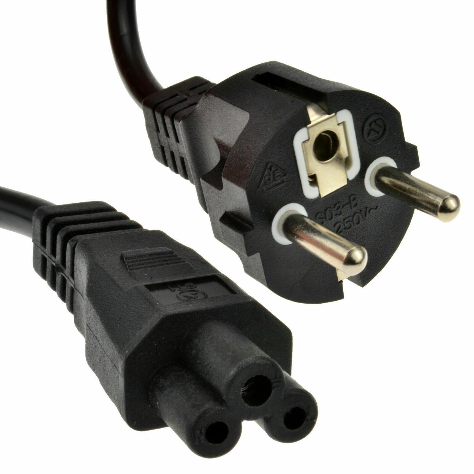 Clover Leaf Male C5 Plug to 2 Pin Euro Schuko Plug Mains Power Cable Lead 2m 6ft