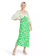 RIXO x Target Daisy Floral Long Sleeve Swing Green Midi Dress, Size 2