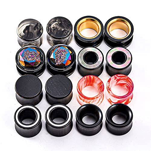 16PCS Set Mixed Stainless Steel Ear Gauges Wood Tunnels Double Flare Saddle S... - Bild 2 von 8