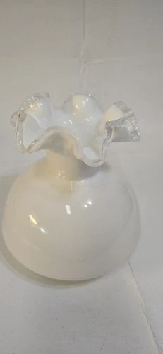 Vintage Fenton Glass Silver Crest Melon Vase Milk Glass