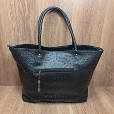 Ostrich Embossed Black Braided Handles FLYNN Shoulder Bag Satchel Large