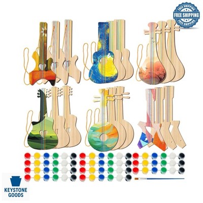 36 Pcs DIY Wooden Guitar Craft Kit with Paints & Brushes, Creative Kids Art &...