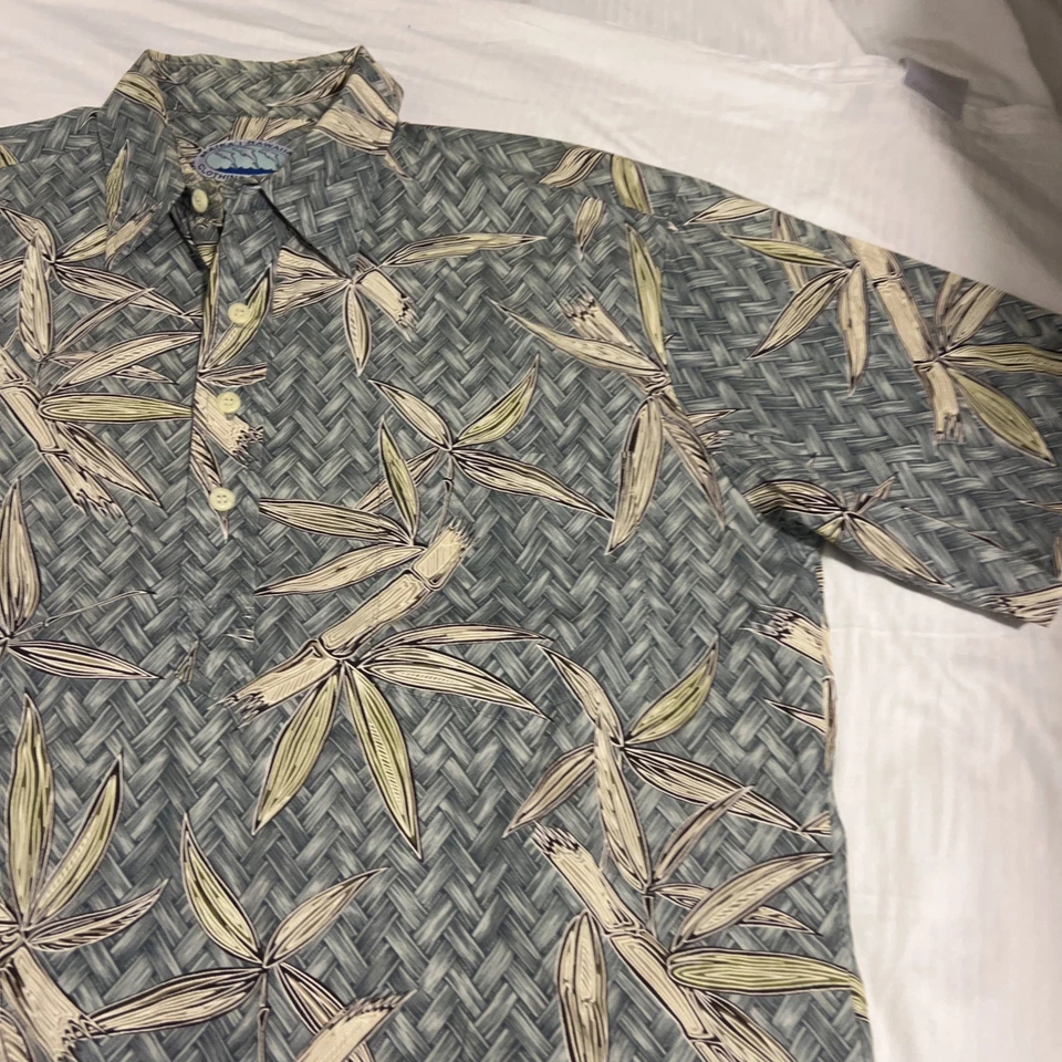 复古夏威夷衬衫中号套衫竹制劳哈拉编织图案夏威夷制造 — 第 4/4 张图片