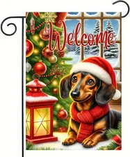 Merry Christmas Garden Flag 12x18inch Winter Double Side Dachshund Dog 