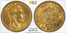 1907 A GERMAN STATES Gold 20 MARK PCGS AU-58 J-252