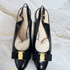 Salvatore Ferragamo Rivada Bow Sling Back Women's Black Pumps Size 8.5
