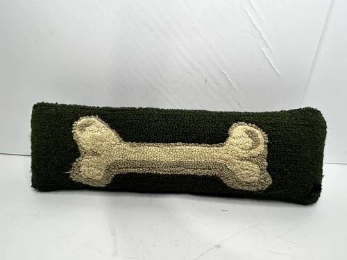 Laura Megroz Dog Bone Pillow Chandler 4 Corners 8” X 22” Wool Hooked Pillow