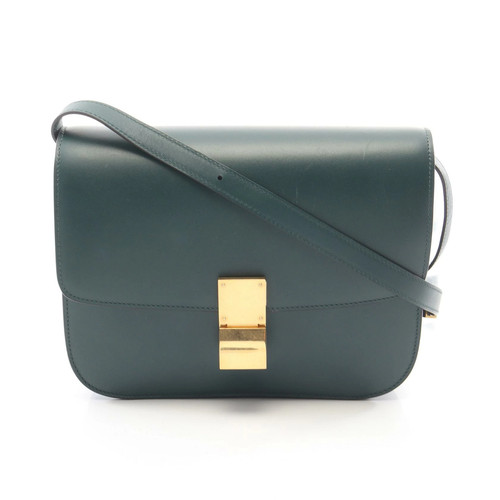 Celine Classic Box Medium Shoulder Bag Green Leather 9.1x7.3x2.0 in