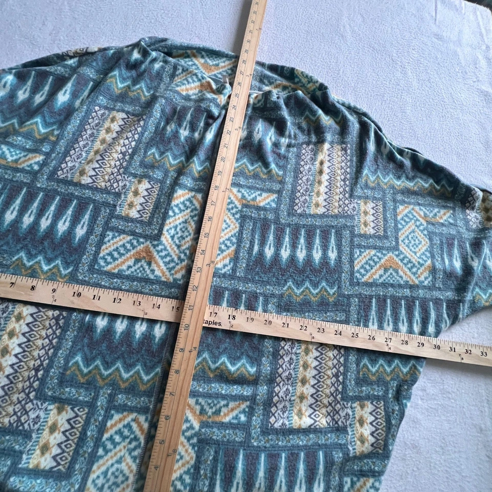 Женский флисовый пуловер XL с зеленым ацтекским принтом с длинным рукавом топ мягкий юго-западный - Изображение 4 из 4