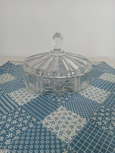 Vintage Anchor Hocking Old Cafe Clear Candy Dish And Lid