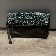 Patricia Nash Tooled Turquoise Brown Floral Clutch Wristlet for Women