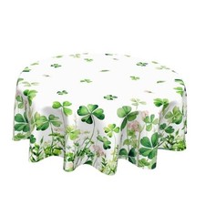 St Patricks Day Tablecloth Round 60 Inch Green Shamrock 60" Round Green White