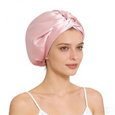 Fistmta 22 Momme 100 Mulberry Silk Bonnet for Sleeping Women, Large, Pink