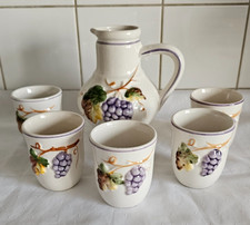Weinkrug  (850 ml) + 6 Becher - Keramik - Handbemalt - Portugal  (S12/2)