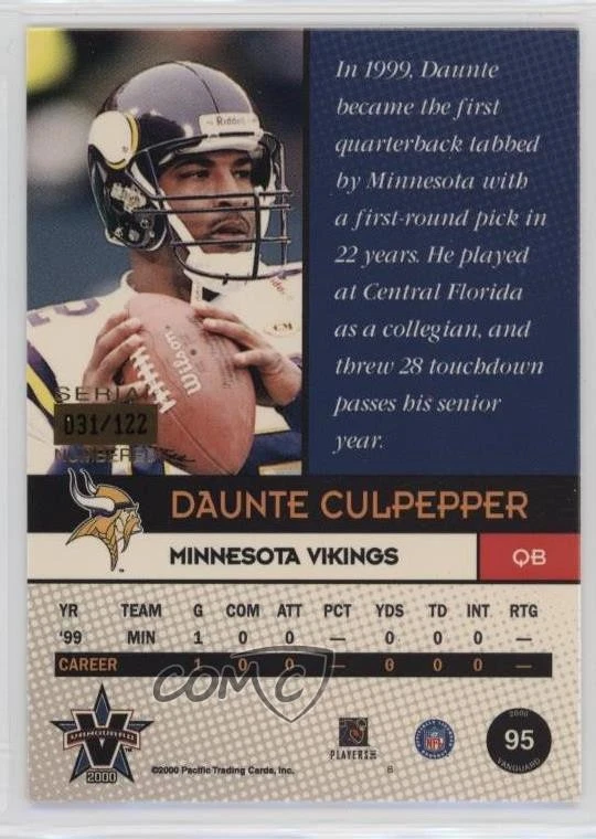 2000 Pacific Vanguard Gold /122 Daunte Culpepper #95 - Image 2 of 2