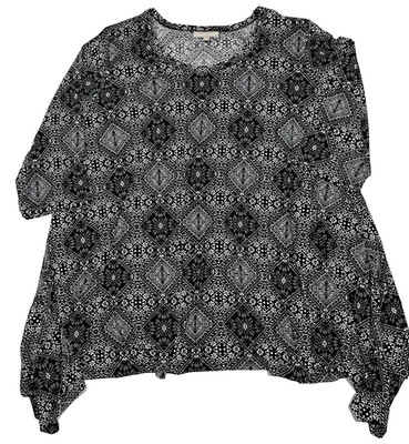 Woman Within 3X  Black & White Geometric Pattern 3/4 Sleeve Flowing Bottom